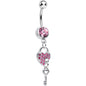 Pink Crystal Unlocking Love Padlock and Key Dangle Belly Ring