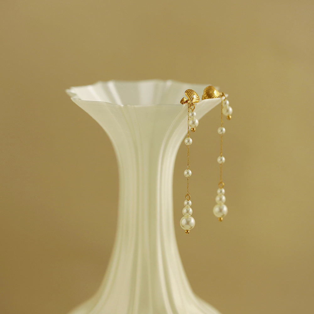 Vintage-style Long Tassel Pearl Shell Earrings