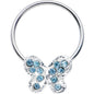 16G 7/16 Aqua Gem Soaring Butterfly BCR Captive Ring