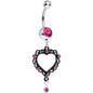 Pink Gem Dark Lace Trimmed Vintage Heart Dangle Belly Ring