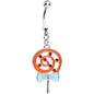 Orange Gem and Orange Swirled Bow Wrapped Lollipop Dangle Belly Ring