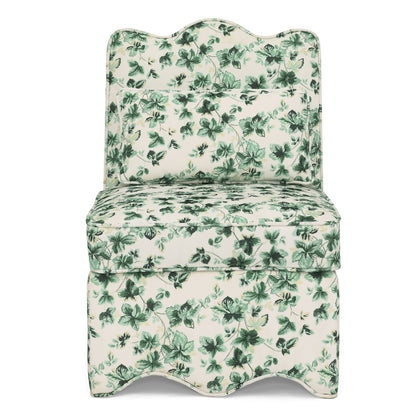 Dining Chair Flannelette Floral Green Armless Wood Frame 25x26x35 In