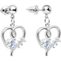 Clear Cubic Zirconia Feel the Love Heart Dangle Post Earrings