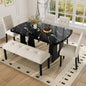 6 Piece Modern Dining Table Set, 63' Faux Marble Dining Table with Geometric