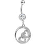 Clear Crystal Joined Double Encircled Heart Dangle Belly Ring