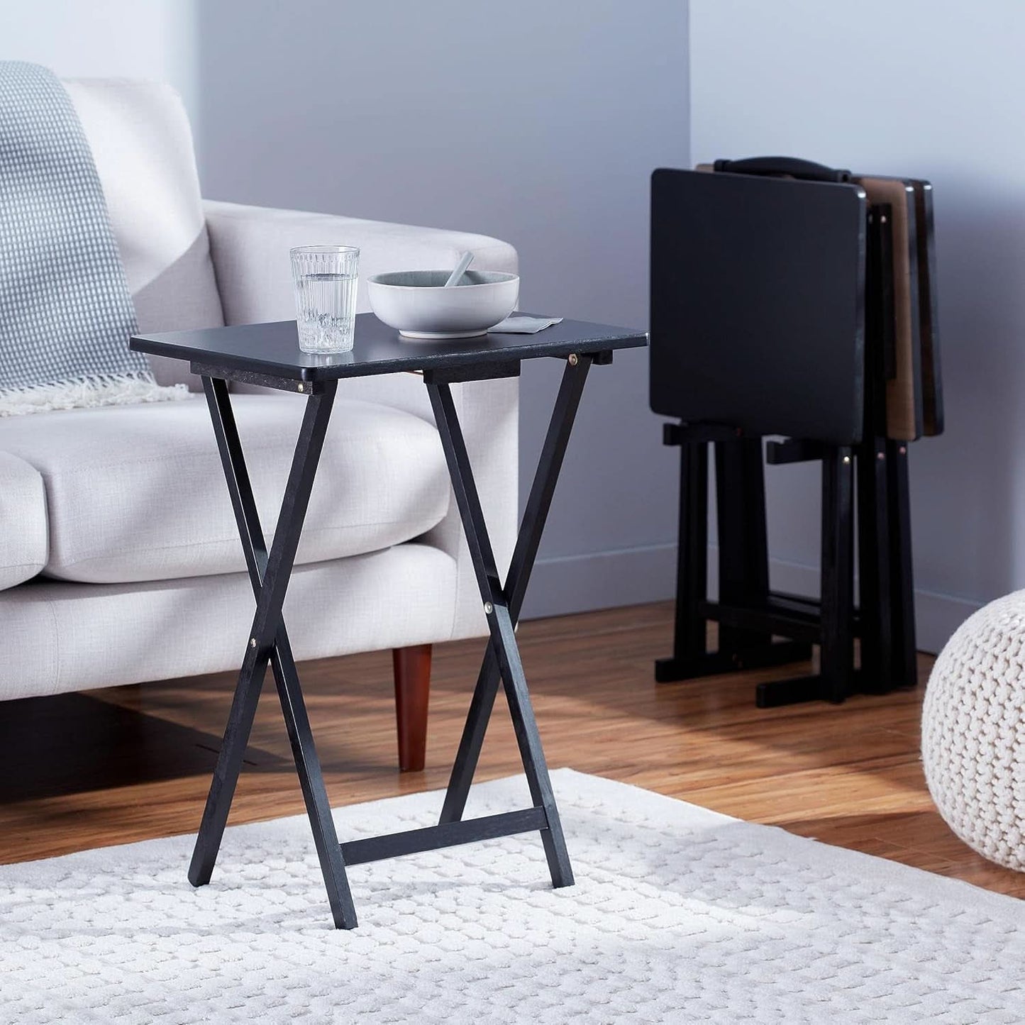 Foldable TV Dinner Tray Tables 4 Pack Black 15x19x26
