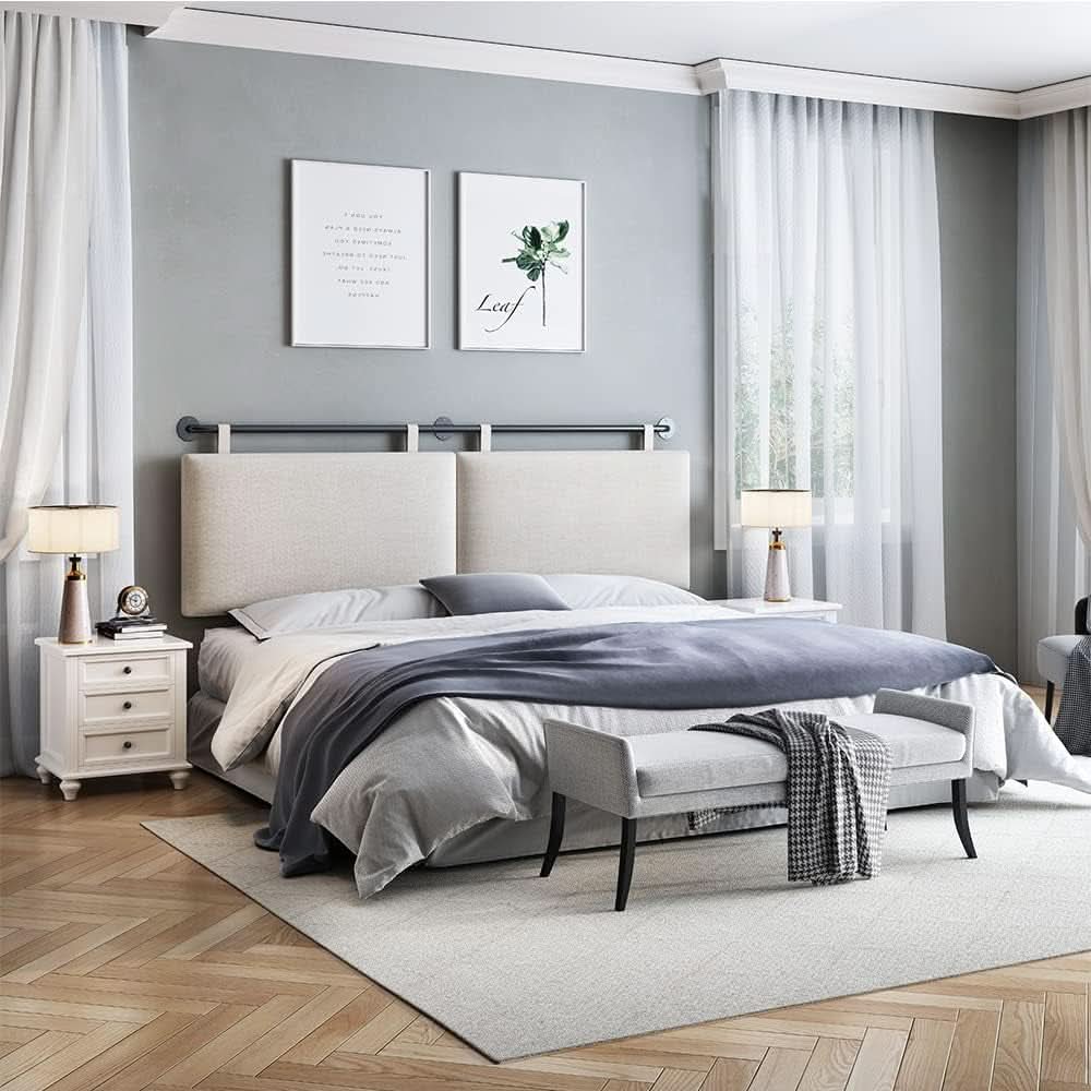 Linen Upholstered King Headboard Wall Mounted Bedroom Decor