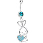 Aqua Cubic Zirconia Hugging Heart Bunny Dangle Belly Ring
