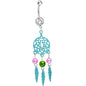 Clear Double CZ Pearly Aqua Reverie Dreamcatcher Dangle Belly Ring