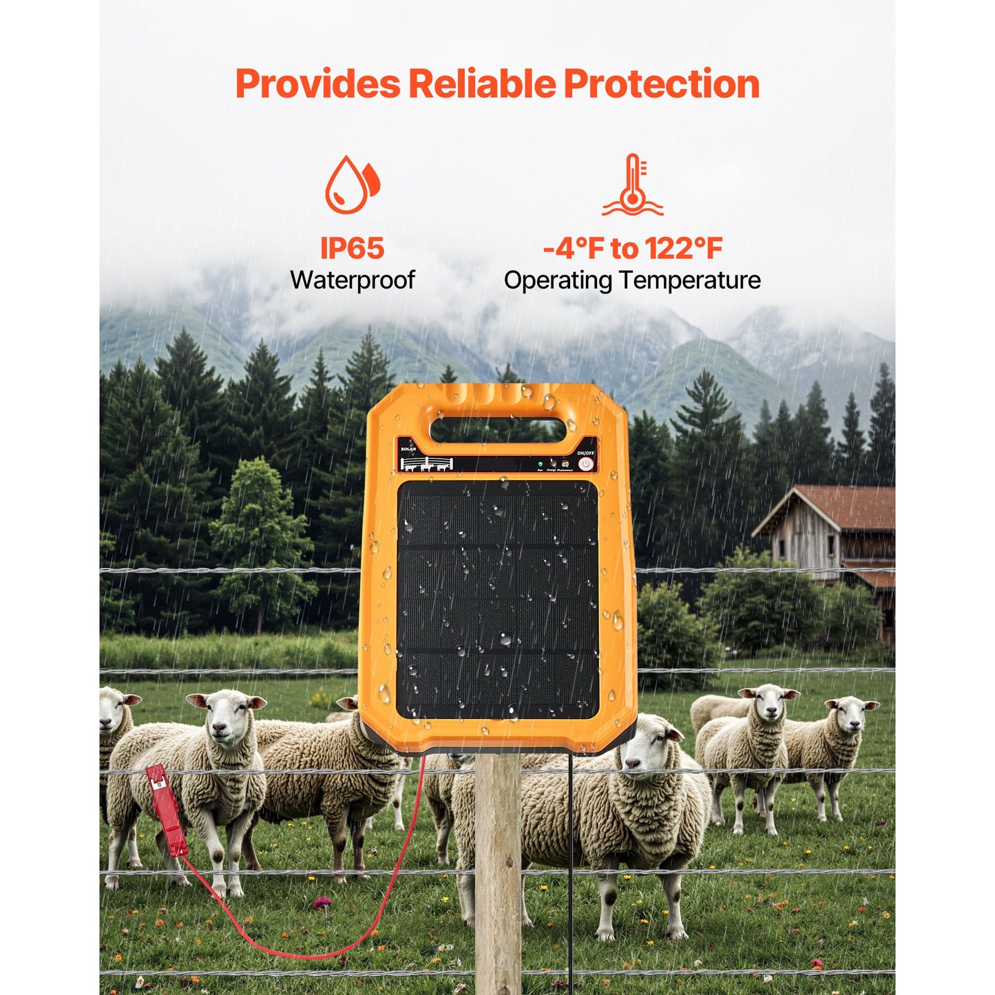 0.3J Solar Fence Charger 1.86 Miles Range Electric Fence Energizer for Livestock