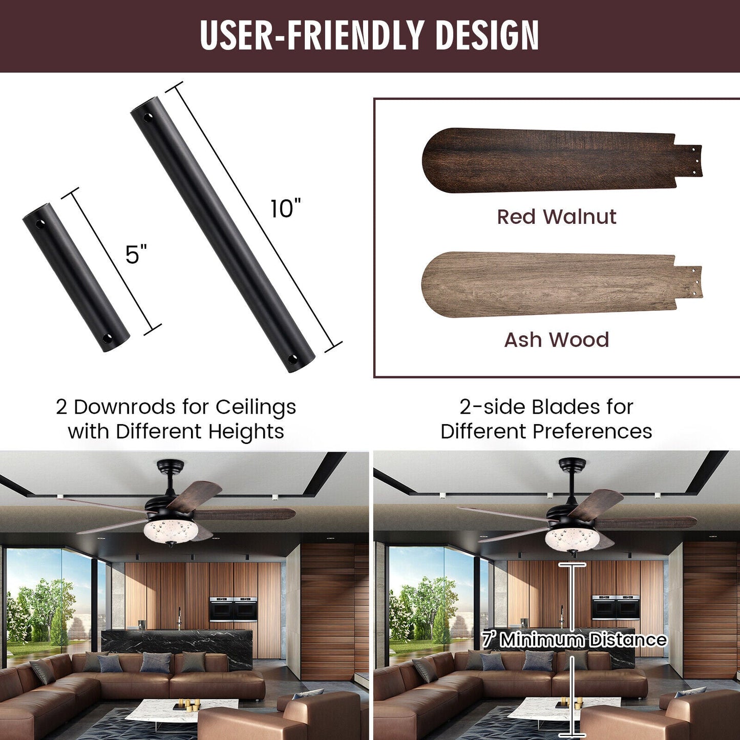52 Inches Ceiling Fan with Remote Control