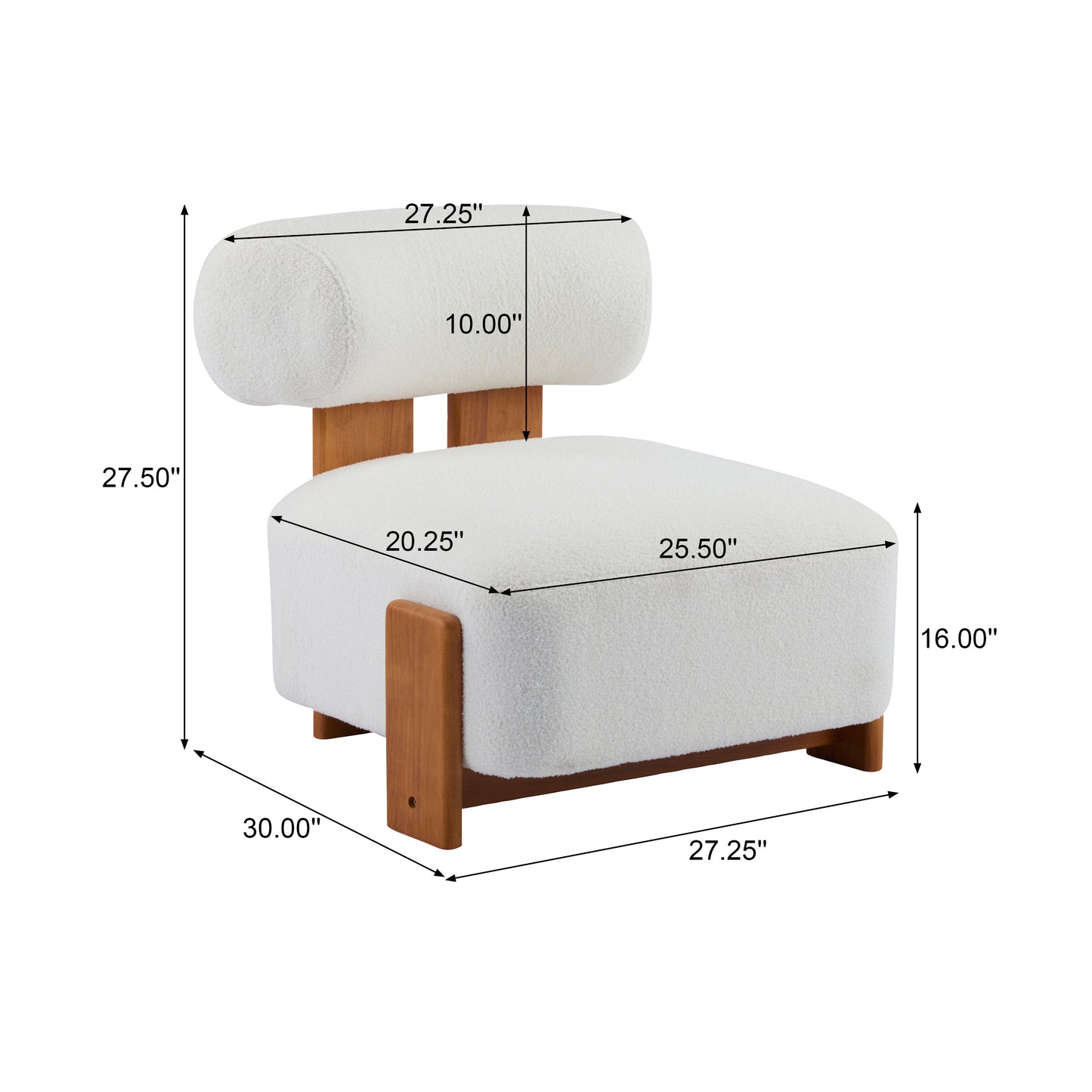 Boucle Lounge Chair Natural Beige Rolled Backrest 27.25"x30"x27.5