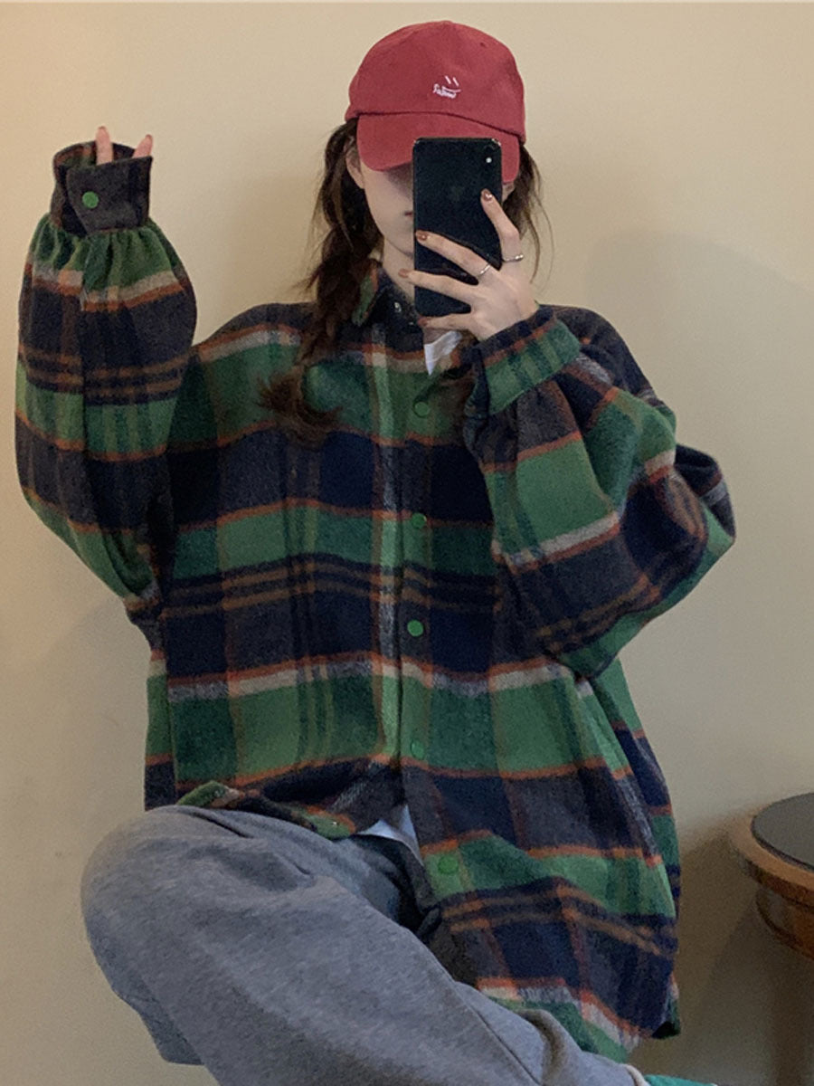 Women's Plaid Shirt Cardigan with Fleece-Lined Option