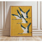 Japanese Elegant Crane Birds Nature Poster Flying Cranes in Gold and White Canvas Painting Asian Wall Art Living Room Home Decor
