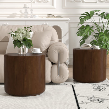 19.29 in Outdoor Side Table Set of 2, Wood Grain, Waterproof, Patio, Brown