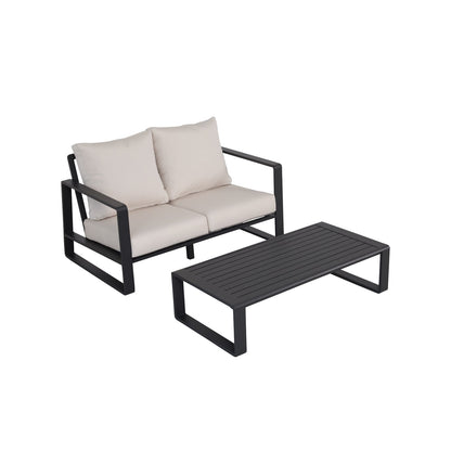 Outdoor Loveseat Set Aluminum Milky White 2 Piece with Coffee Table