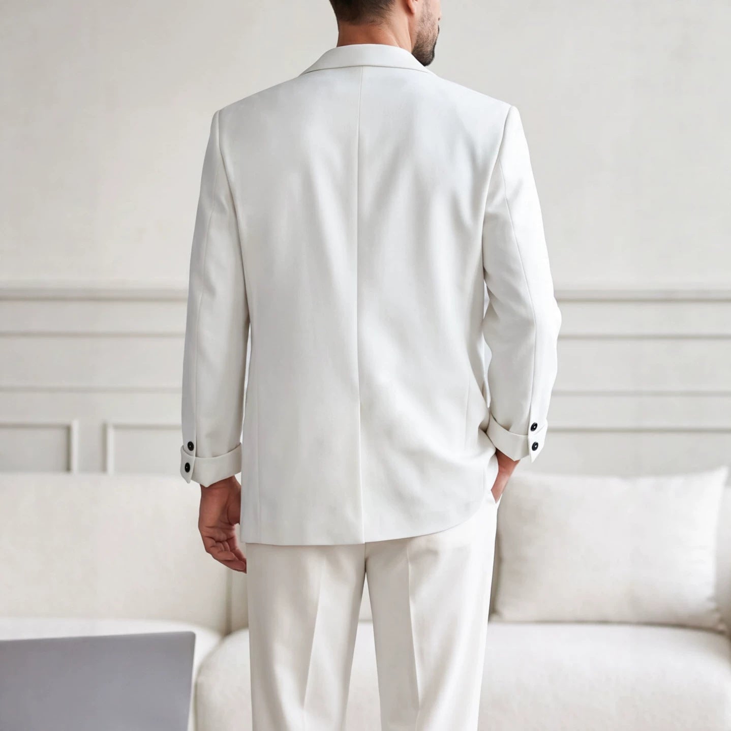 Mens White Suit With Embroidered Tailoring