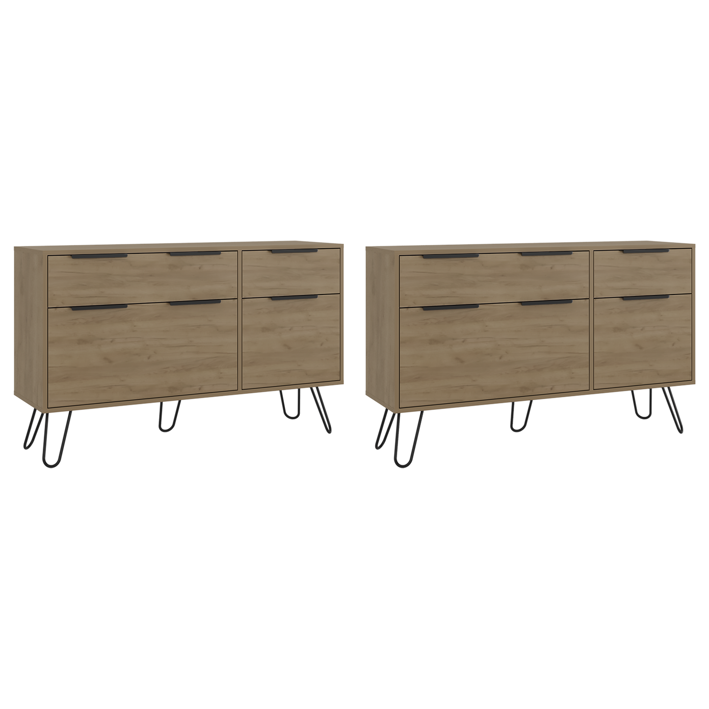 Dresser Modern Set of 2 4-Drawer Light Ash Particle Board Metal Legs 47.2 In