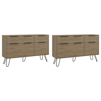 Dresser Modern Set of 2 4-Drawer Light Ash Particle Board Metal Legs 47.2 In