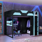 Full Size Wood Loft Bed with Desk, Multi-storage Shelves, USB and RGB Light