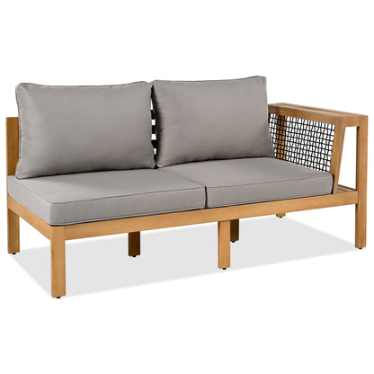 Outdoor Sofa Set Acacia Wood Rope Gray Cushion 4 Piece L-Shape Seats 6