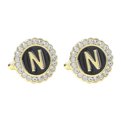 Round Diamond French Cufflinks Men's 26 Letters