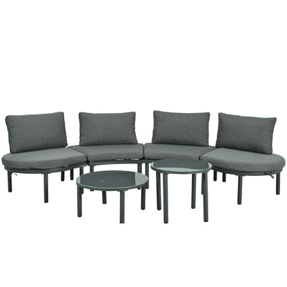 Outdoor Sectional Set PE Wicker Aluminum Gray Half Moon 6 Piece 300 LB