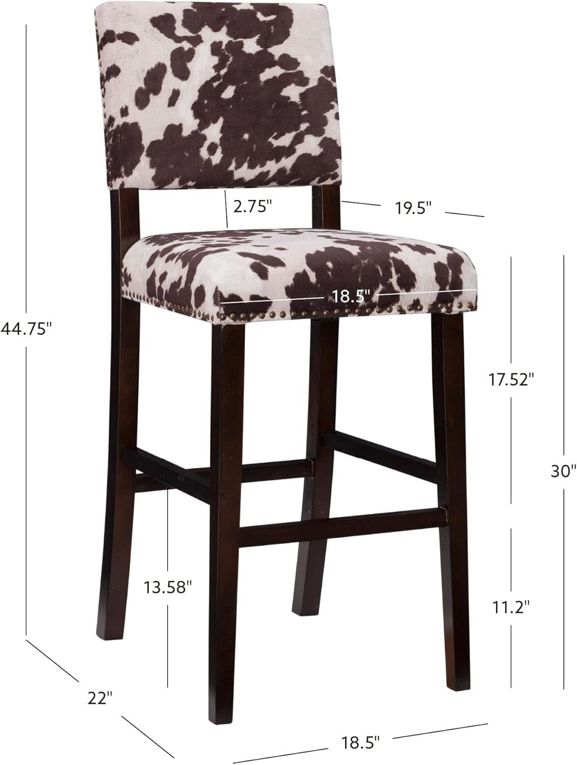 Stylish Cowhide Print Bar Stool with Comfortable Padded Seat