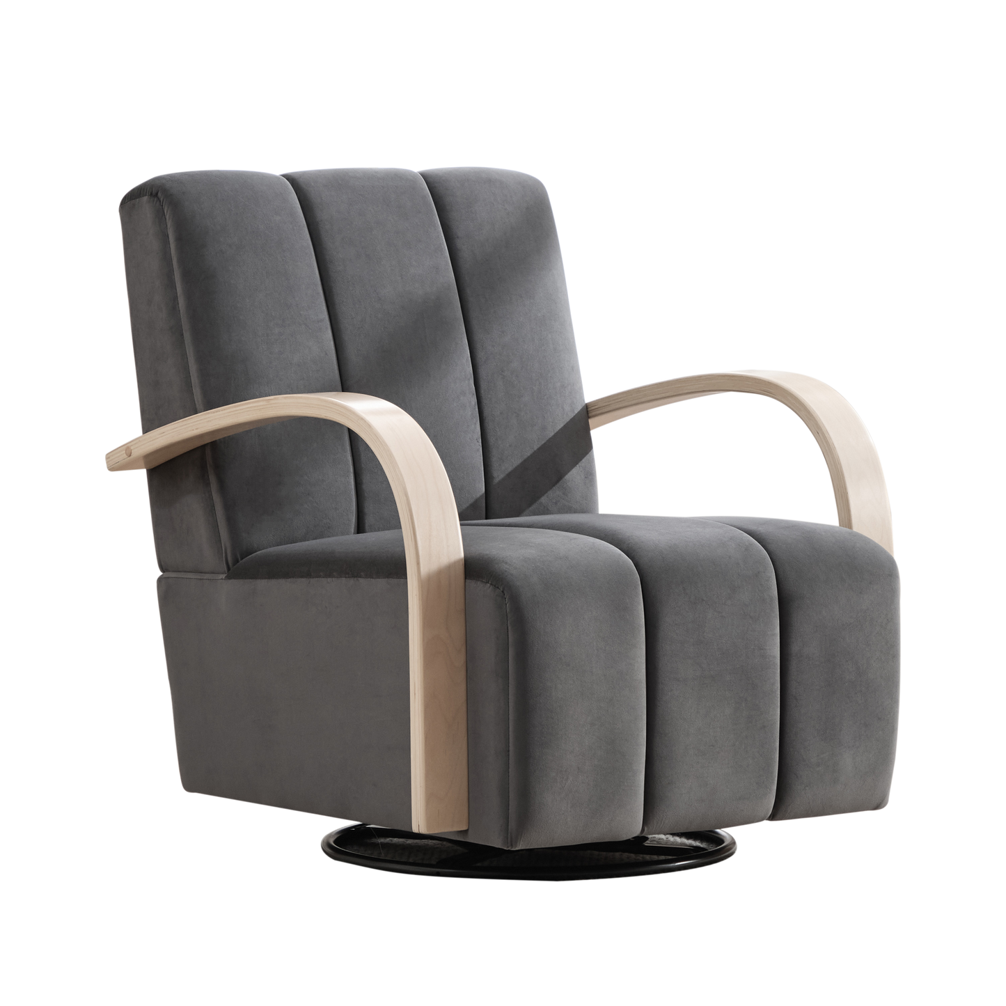 Swivel Accent Chair 360 Degree Velvet Charcoal Channel Tufted Wood Armrests
