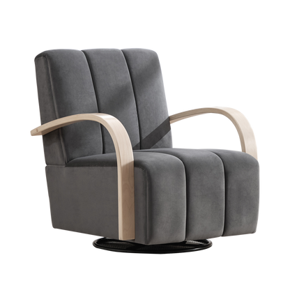Swivel Accent Chair 360 Degree Velvet Charcoal Channel Tufted Wood Armrests