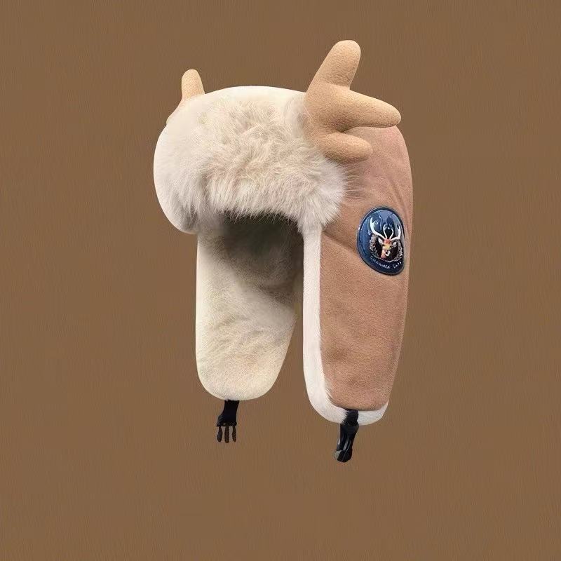 Women's Winter Plush Thickened Warm Deer Antler Hat