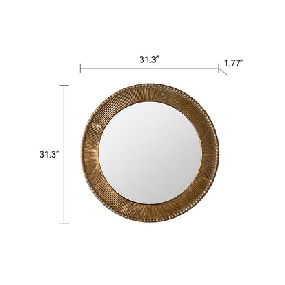 Wall Mirror Round Gold Textured Iron Frame Boho Vintage 31.3 In