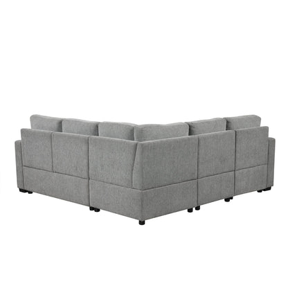 84" Sectional Sofa Convertible Pull-Out USB Gray