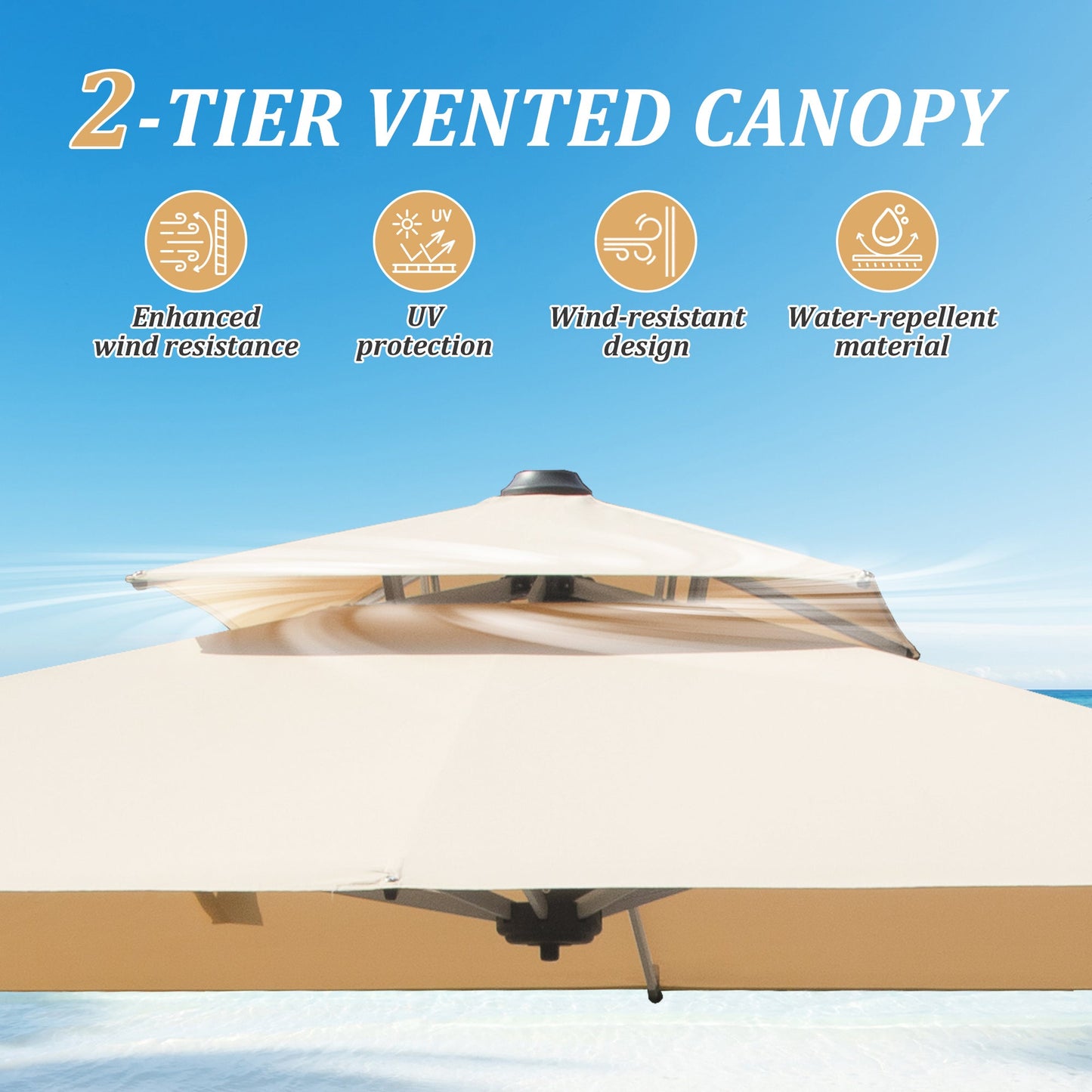 9 Ft Cantilever Patio Umbrella Tilt Aluminum Beige 360 Rotation