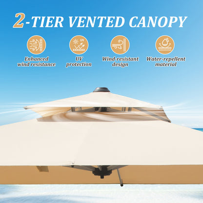 9 Ft Cantilever Patio Umbrella Tilt Aluminum Beige 360 Rotation