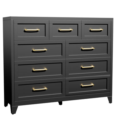 Dresser Tall 9-Drawer Black Steel Smooth-Glide 47.3x15.8x39 In