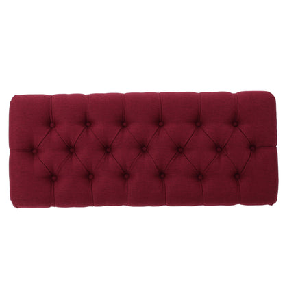Ottoman Bench Button Tufting Half-Circle Legs, Red Fabric, 41x17x16.75