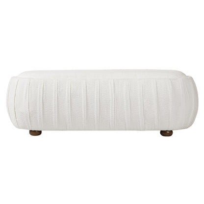 Upholstered Oval Ottoman White Boucle Fabric Rubberwood Legs