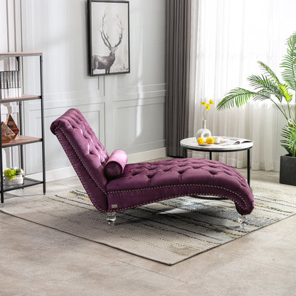Velvet Chaise Lounge Indoor, Button-Tufted with Pillow, Purple, Bedroom