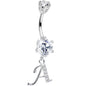 925 Sterling Silver Clear CZ Ornate Script Initial A Dangle Belly Ring