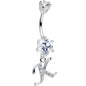 925 Sterling Silver Clear CZ Ornate Script Initial K Dangle Belly Ring