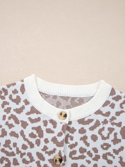 Leopard Drop Shoulder Chunky Knitted Cardigan