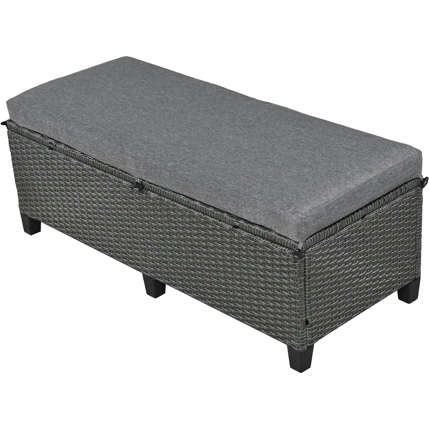 Outdoor Sectional Set PE Wicker Steel Gray 5 Piece L-Shape Seats 7