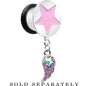 Pink Gem Angel Wing and Pink Star Single Flare Dangle Plug Sizes 5mm to 14mm
