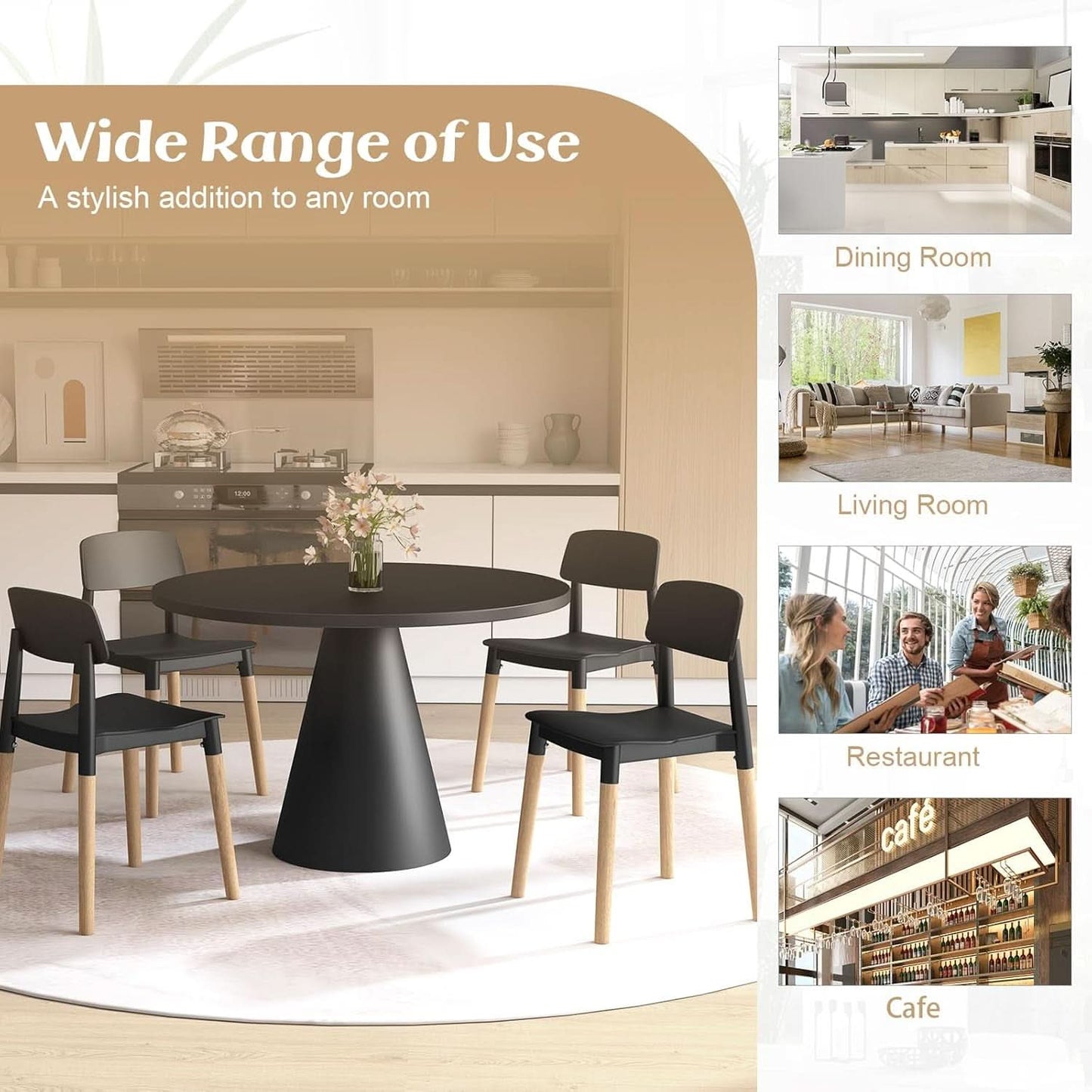 Wooden Dining Chairs Set of 4 Black Ergonomic Backrest