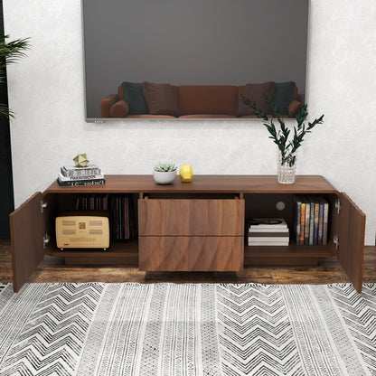 TV Stand Floating Base Spiral Wave Walnut for 60" TVs