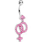 Pink Gem Joined Female and Male Symbols Dangle Belly Ring
