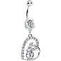 Clear Gem Bright Twisted by Love Heart Dangle Belly Ring