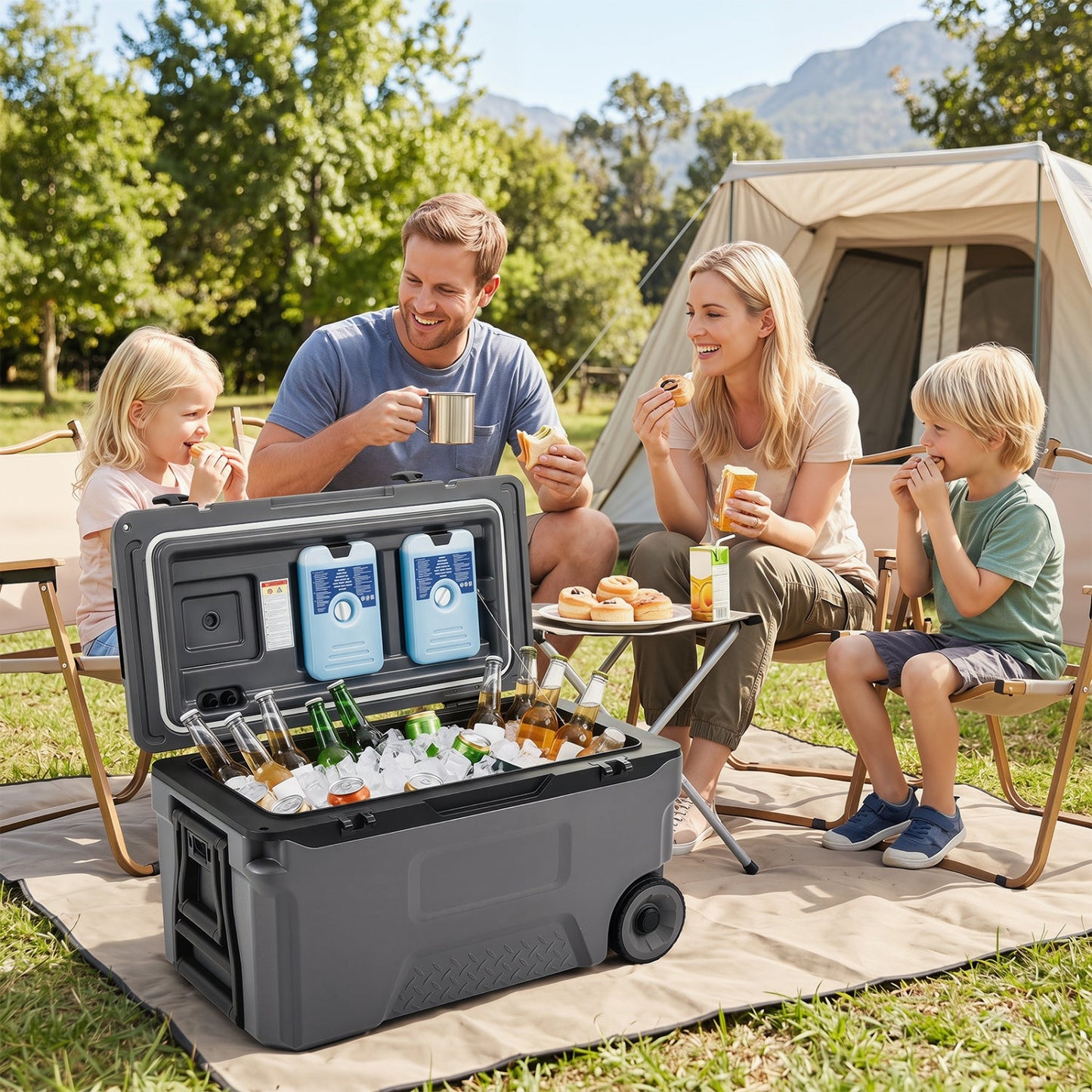 53 Quart Rolling Cooler with Wheels and Fish Ruler