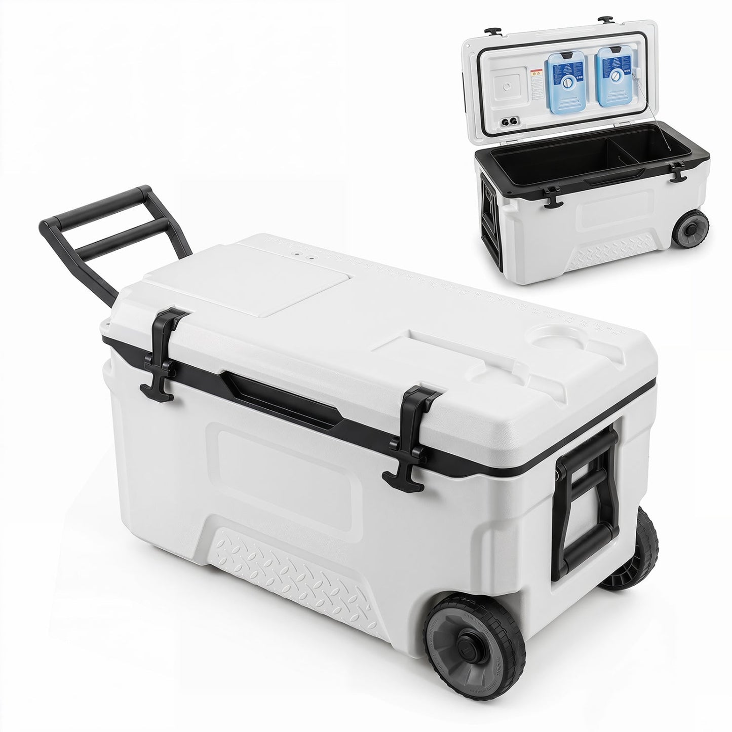 53 Quart Rolling Cooler with Wheels and Fish Ruler